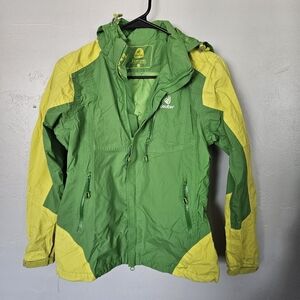 Deuter Trekking Germany Kids 10/12 Green Yellow Jacket Packable Outdoor Raincoat
